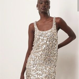 ARRANGE textural embellished scoop neck loose fit mini dress in silver